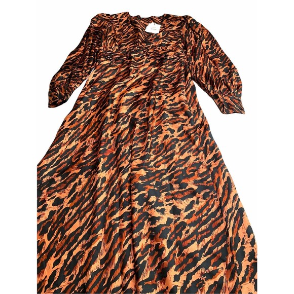 SANDRO Animal Printed Long Sleeve Dress Wildcat Fawn 40 Size 8 NWT - Picture 6 of 12